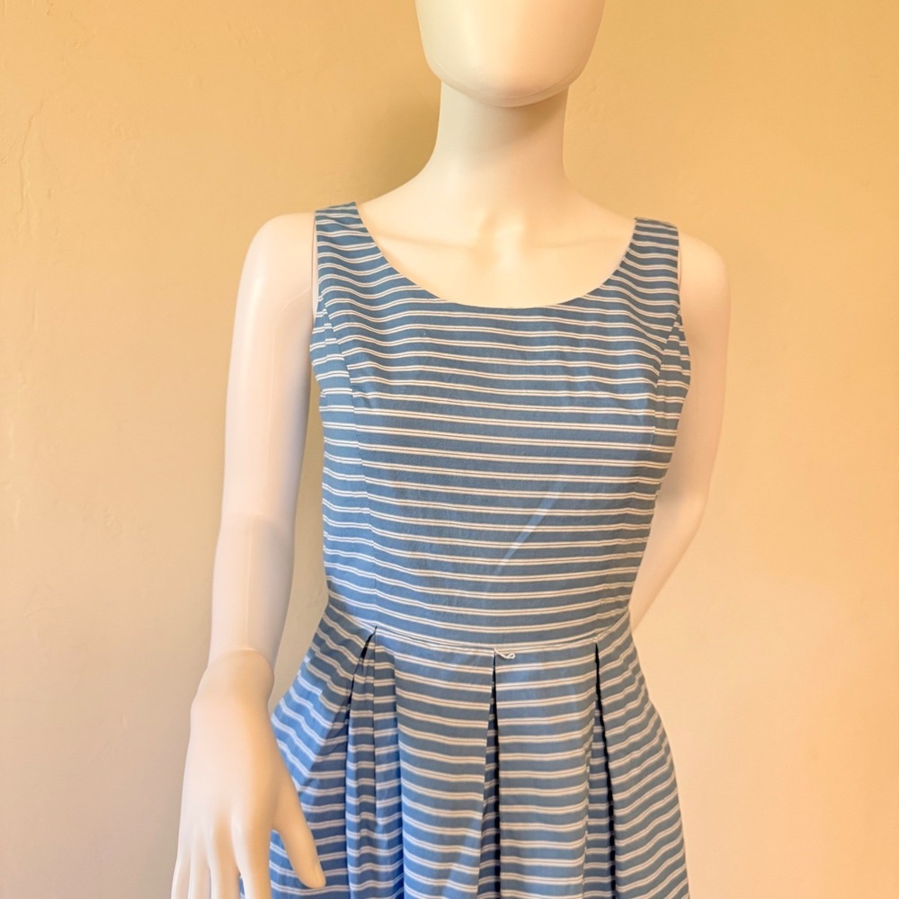 Eliza J Blue White Striped Cotton Fit Flare Dress Sleeveless Pleated Size 2 - Picture 2 of 14